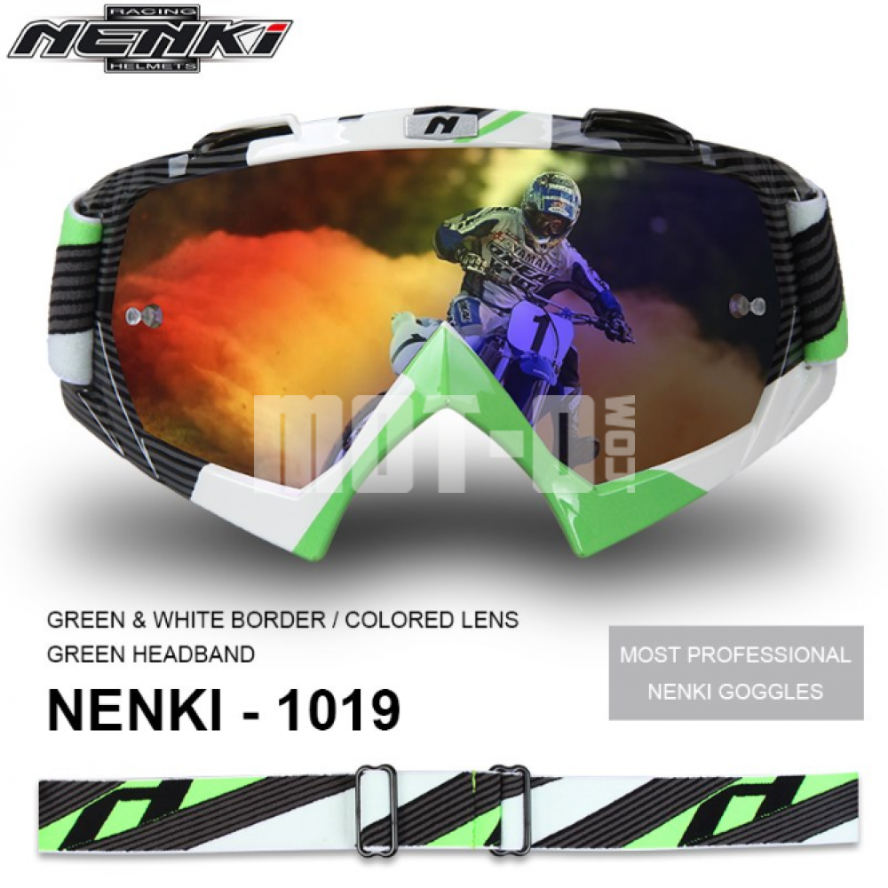 Очки кроссовые NENKI NK-1019 GREEN&WHITE BORDER / GREEN HEADBAND