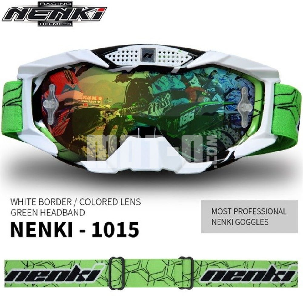 Очки кроссовые NENKI NK-1015 WHITE BORDER / GREEN HEADBAND